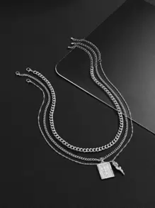 时尚流行 3 件男士花朵和矩形吊坠项链，可作为珠宝礼物，打造时尚外观，适合情人节、妈妈、母亲、母亲节、礼物