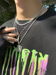 时尚流行 3 件男士花朵和矩形吊坠项链，可作为珠宝礼物，打造时尚外观，适合情人节、妈妈、母亲、母亲节、礼物