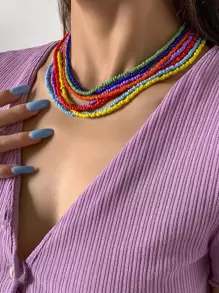 7入組極簡風格串珠項鏈 - 彩色 - 查看 2