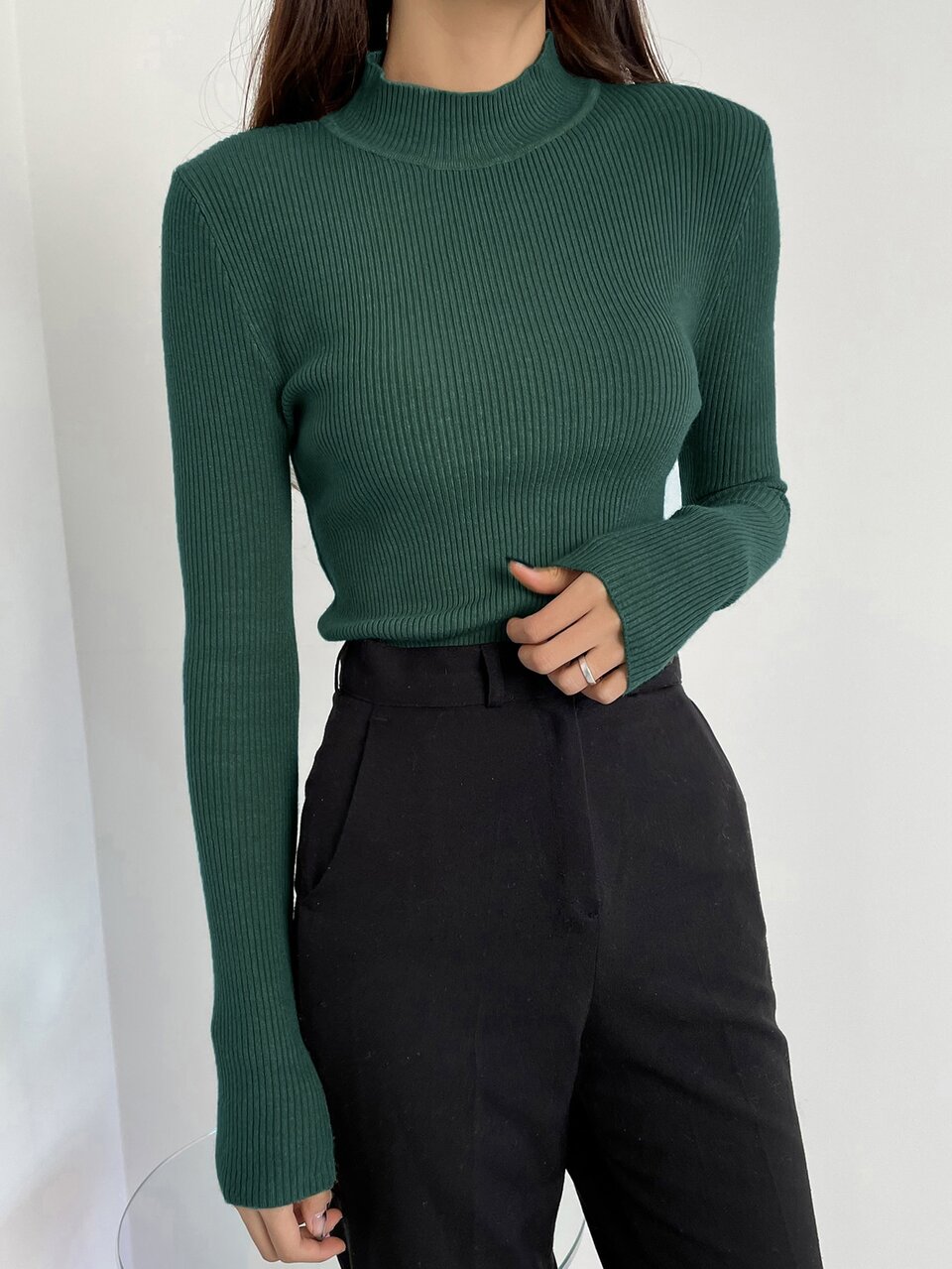 Solid Stand Collar Knit Sweater