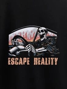 doppaintid Grunge Punk 字母骷髏頭圖案運動衫 - 黑色 - 查看 3