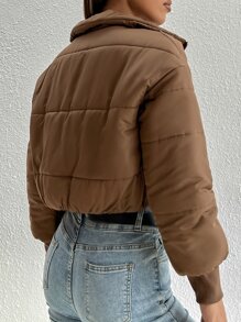 SHEIN PETITE 冬季拉链短款夹棉大衣 - 摩卡棕 - 查看 3