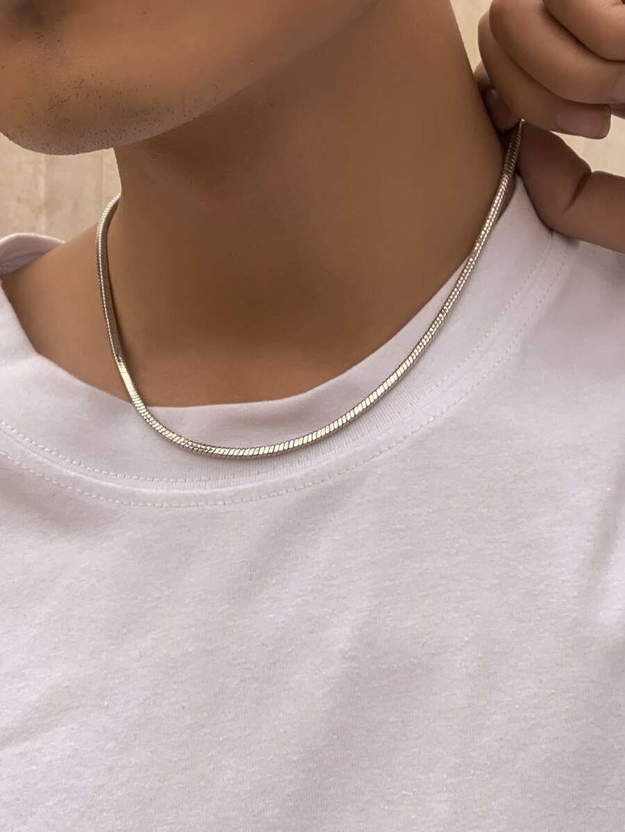 時尚流行男士簡約鏈條項鍊銅質珠寶禮物和時尚外觀 - 銀色 - 查看 1