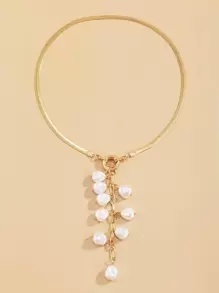 貝殼珠流蘇吊飾y型長項鍊 - 金黃色 - 查看 3