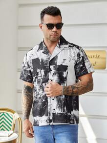 Manfinity Men Plus Graphic Print Shirt - Black and White - View 3