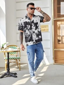 Manfinity Men Plus Graphic Print Shirt - Black and White - View 4