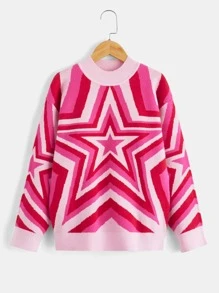 Girls Star Pattern Drop Shoulder Jumper - Multicolor - View 1