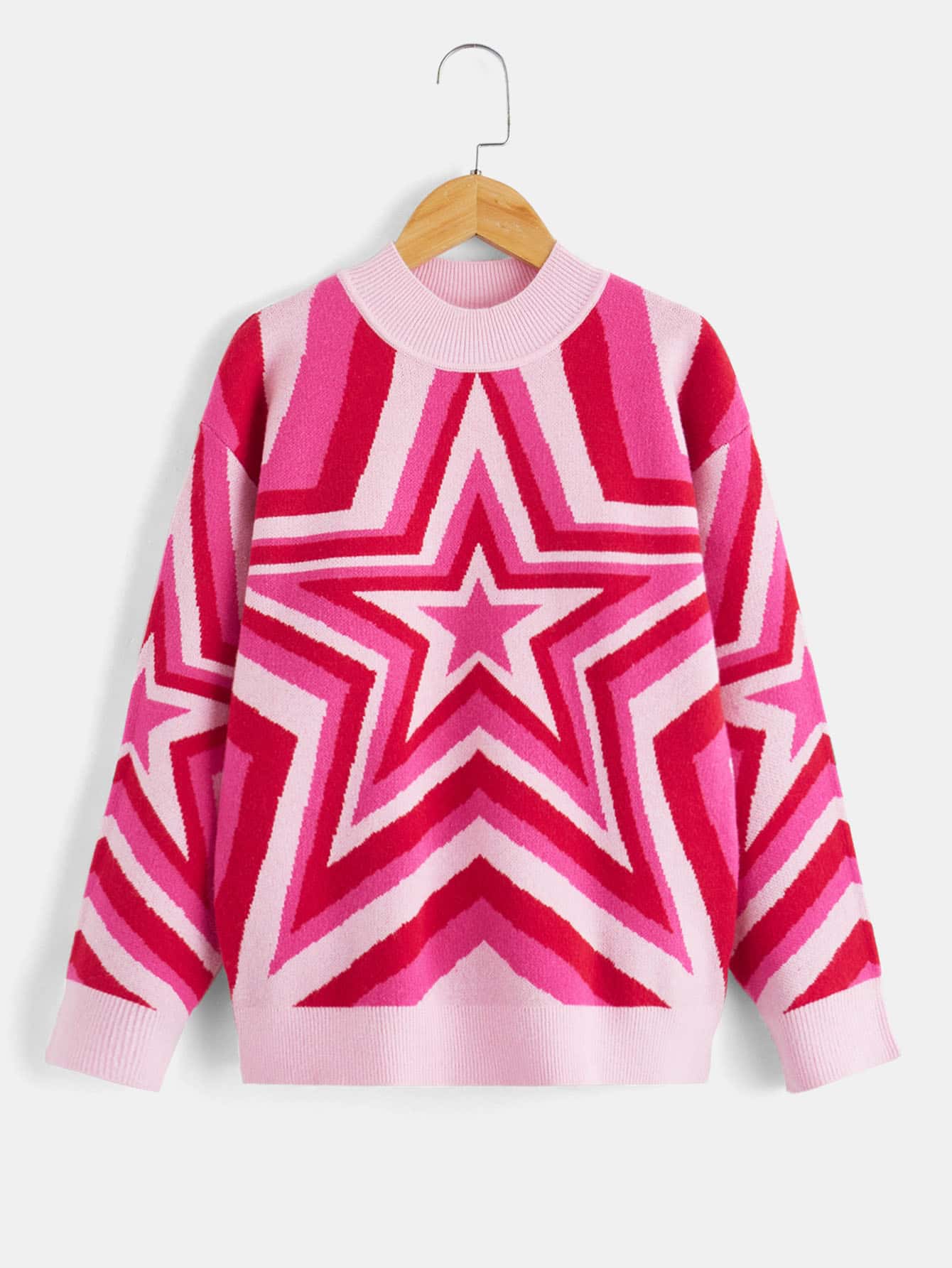 Girls Star Pattern Drop Shoulder Jumper - Multicolor - View 1