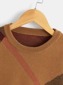 Boys Plaid Pattern Drop Shoulder Jumper - Brown - View 3