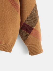 Boys Plaid Pattern Drop Shoulder Jumper - Brown - View 4