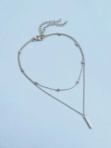 2pcs Rectangle Charm Necklace - Silver - View 2