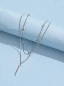 2pcs Rectangle Charm Necklace - Silver - View 3