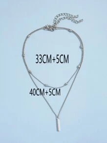 2pcs Rectangle Charm Necklace - Silver - View 4