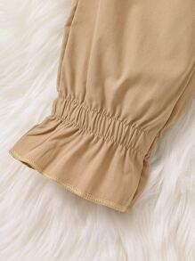 Toddler Girls Paperbag Waist Bow Front Ruffle Hem Trousers - Khaki - View 4