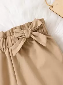 Toddler Girls Paperbag Waist Bow Front Ruffle Hem Trousers - Khaki - View 5