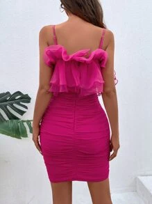 Allurite Robe moulante à volants exagérés à ruché - Rose vif - Voir 2
