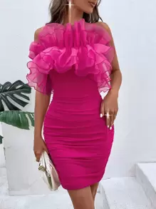 Allurite Robe moulante à volants exagérés à ruché - Rose vif - Voir 3