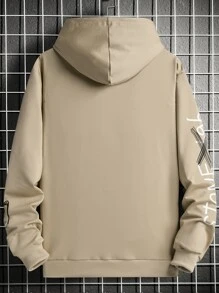 Manfinity Sudadera Con Capucha Y Cordón Con Estampado De Dibujos Animados Y Eslogan De Hombre De Corte Holgado - Caqui - Ver 2