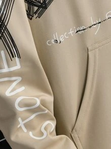 Manfinity Sudadera Con Capucha Y Cordón Con Estampado De Dibujos Animados Y Eslogan De Hombre De Corte Holgado - Caqui - Ver 3