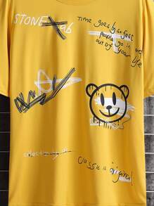 Manfinity EMRG 男士熊和字母圖案T恤 - 黃色 - 查看 3