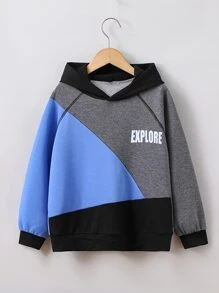 Niños Capucha con estampado de letra de color combinado de manga raglán - Multicolor - Ver 1