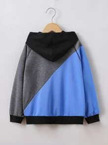 Niños Capucha con estampado de letra de color combinado de manga raglán - Multicolor - Ver 2