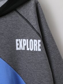 Niños Capucha con estampado de letra de color combinado de manga raglán - Multicolor - Ver 4