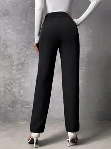 SHEIN Frenchy High Waist Chain Detail Trousers - Black - View 2