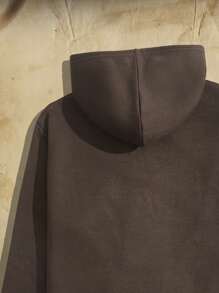 ROMWE MEN Academia Men Graphic Print Kangaroo Pocket Drawstring Thermal Hoodie - Coffee Brown - View 3