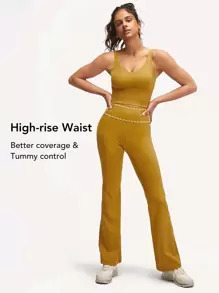 GLOWMODE 31" FeatherFit™ Yoga Flare Leggings Buttery-Soft Tummy Control Fitness Bootleg Trousers - Mustard Yellow - View 4