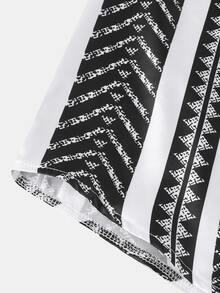 SHEIN LUNE Geometric Print Notched Neck Shirt - Black and White - View 3