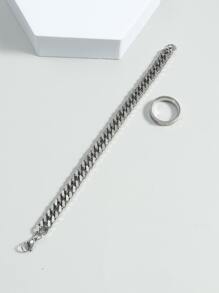 1 chiếc nhẫn nam đơn giản & 1 chiếc vòng đeo tay - Bạc - Xem 3