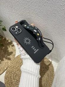 1pc Magic Cube Design Tpu Wristband Stand Case With Lanyard, Phone Protective Cover Compatible With Iphone 15, 15 Pro, 15 Plus, 15 Pro Max Compatible With IPhone15/15Plus/15Pro/15Promax,International Version, Not The Domestic Version - Black - View 1