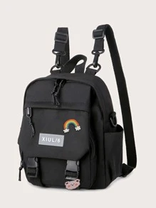 Mochila funcional de unicolor de moda para mujer, mochila de negocios casual de doble uso para portátil con colgante esponjoso, mochila escolar de múltiples bolsillos para la universidad y el trabajo, bolso de hombro para viajes al aire libre para uso diario - Negro - Ver 1