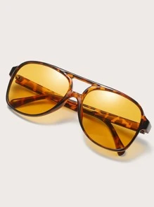 1 Pair Women's Purple Plastic PC Frame Pilot Fashion Glasses, Fashionable Decorative Glasses Suitable For Daily Use - Yellow - View 4