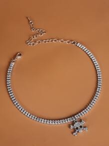 1入量身定制全鑲鑽頭骷髏頭吊墜項鍊,適合假期和日常佩戴,適用於女士 - 銀色 - 查看 10