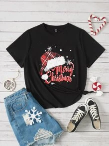 Plus Christmas Print Tee - Black - View 1