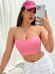 Chiquease 素色短款抹胸上衣 - 粉色 - 查看 1