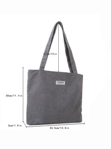 1 pieza Bolso de hombro tipo tote con estampado de letras de pana, adecuado para ir al trabajo, bolso escolar literario y para libros para mujeres o estudiantes, perfecto para libros, compra - Gris - Ver 9