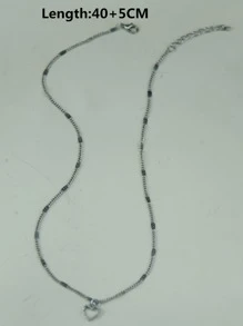 Rhinestone Heart Charm Necklace - Silver - View 3