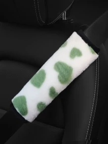 1pc Heart-Shaped Plush Comfortable Soft Warm Car Shoulder Pad Belt Covers, Unisex - Multicolor - View 1
