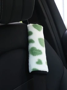1pc Heart-Shaped Plush Comfortable Soft Warm Car Shoulder Pad Belt Covers, Unisex - Multicolor - View 2