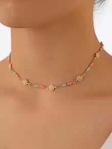 Collar con diseño de flor & cuenta - Multicolor - Ver 1