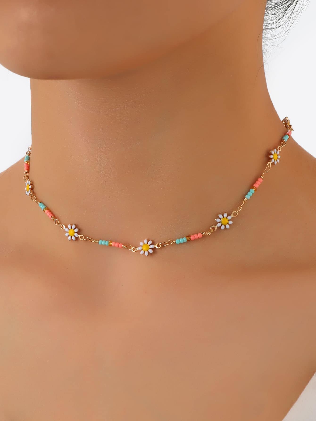 Collar con diseño de flor & cuenta - Multicolor - Añade 1