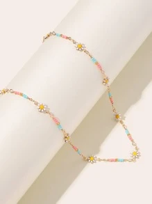 Collar con diseño de flor & cuenta - Multicolor - Ver 2