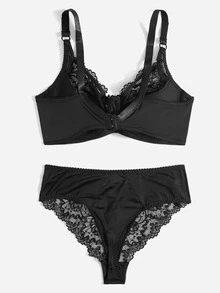 Set de lencería con encaje floral con aro - Negro - Ver 2