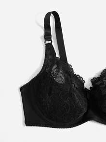 Set de lencería con encaje floral con aro - Negro - Ver 3