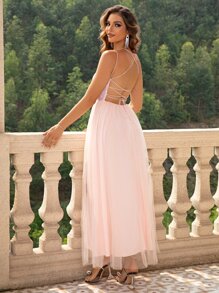 xheJoyfunear Vestido de verano elegante con tirantes finos, espalda descubierta y nudo de mujerxhe - Rosa Pálido - Ver 6