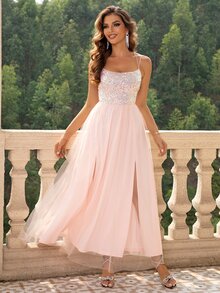 xheJoyfunear Vestido de verano elegante con tirantes finos, espalda descubierta y nudo de mujerxhe - Rosa Pálido - Ver 3