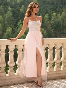 xheJoyfunear Vestido de verano elegante con tirantes finos, espalda descubierta y nudo de mujerxhe - Rosa Pálido - Ver 2